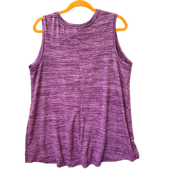 Soft knit purple loose fit tank top with crew neck and Upcycled graphic - Picture 2 of 2
